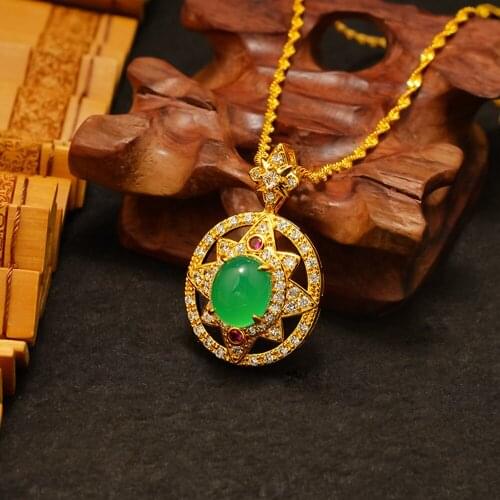 Jade Round Star Design Pendant Chain Women Lady Jewelry Yellow Gold Filled Charm Gift