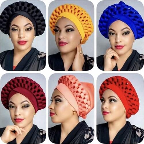 Nigerian Aele Headtie Already Made Auto Hele Turban Cap African Aso Ebi Gele Aso Oke Headtie 2PCS Afican Indian Hat Accessories