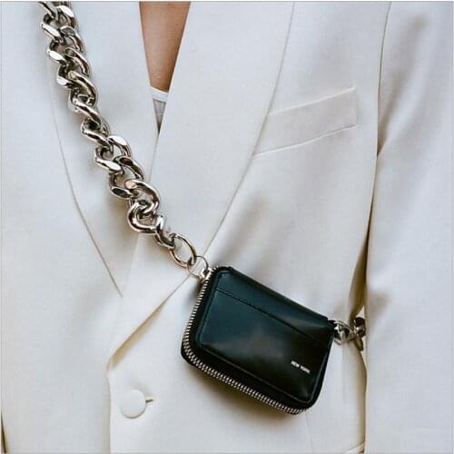 2020 new fashion womens leather bag thick metal chain black shoulder bag small chest bag pocket pocket pocket pocket
