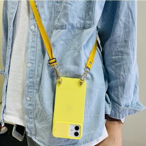 Novelty Lens Protector Silk Sling Lanyard Phone Case For iPhone12 11 XSMAX 78PLUS SE2020 6S Cover XR Skinny Shell Protection