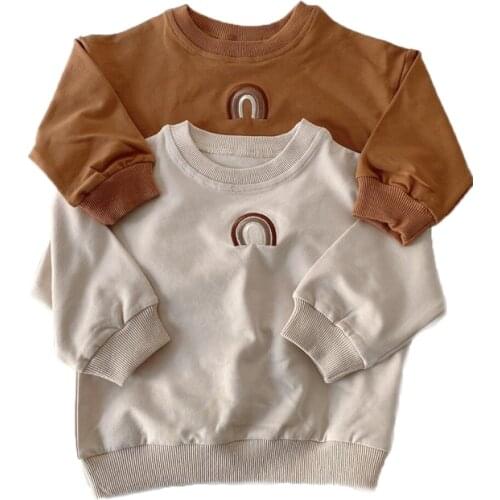 Autumn Toddler Baby Girls Boys Rainbow Embroidery Sweatshirts Tops Kids Long Sleeve T-shirt Sweatshirt Baby Clothes Outfits