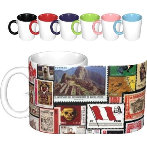 Peruvian Cultural Stamps Ceramic Mugs Coffee Cups Milk Tea Mug Peru Culture Stamps Vintage Creative Trending Vintage Gift
