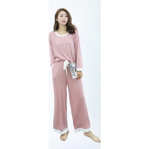 Spring and Autumn New Modal Womens Pajamas Round Neck Long Sleeve Loose Casual Homewear Pijamas Pajamas for Women Sleep Tops