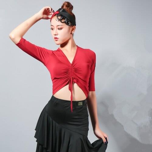Red Latin Dance Dress Sexy drawstring Top Milk Silk Skirt Samba Costumes Salsa Dancing Dresses For Women Lady Performance Wear