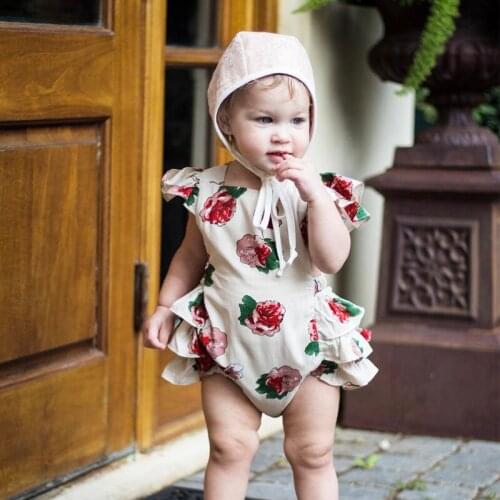 Baby Girls Flying Sleeve 3D Digital Print Flowers Design Casual Fashion Little Baby Rompers Cotton Princess Girl Summer Rompers