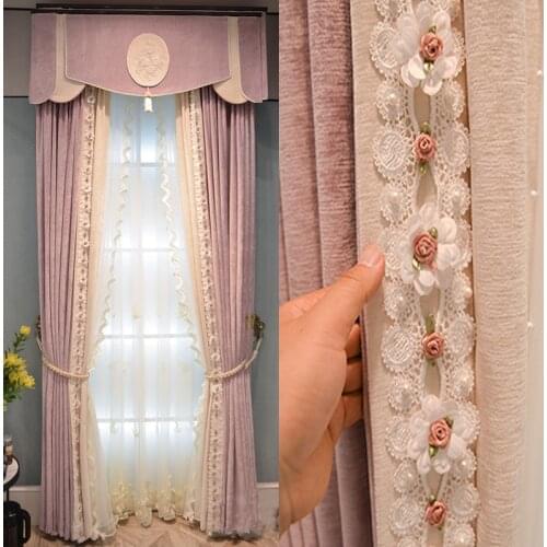 Pink light luxury French flannel curtain living room bedroom study atmospheric chenille curtain customization luxury curtains