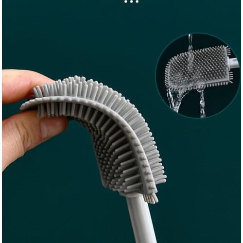 No Corner Gap Toilet Brush Silicone Wc Flat Head Flexible Soft Bristles Brush with Quick Drying Holder Set