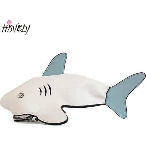 HISUELY Cartoon Shark PU Leather Women Shoulder Messenger Bag Designer Teen Girl Fashion Small Bag Quality Phone Package Q5