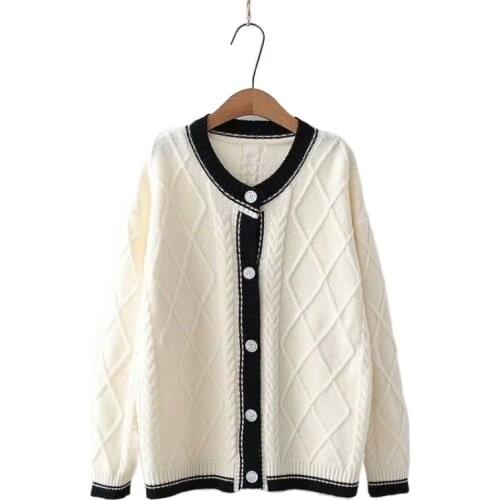 Argyle Jacquard Chic Single Breasted Knit Women Cardigans 2021 Wnter Warm Coat Striped Patchwork Girly Sweety Soft Jumpers Top