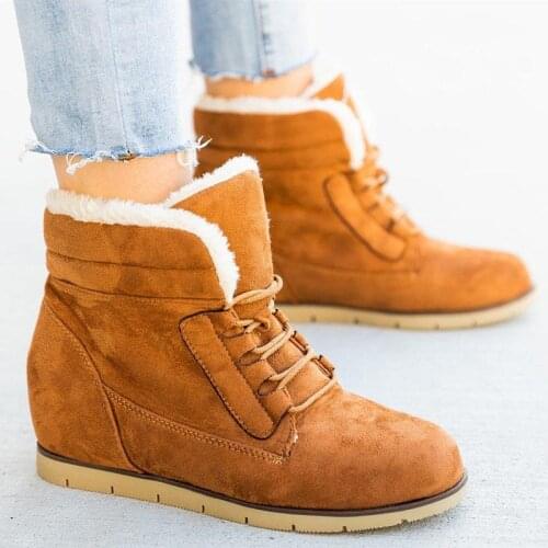 Winter New Womens Comfortable Suede Lace Up All-match Womens Boots Casual Fashion Roman Style Slope with Fashion Snow Boots 43