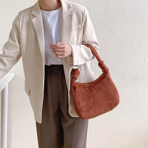 Winter New Style Bags Women Fashion Popular Shoulder Bags Simple Handbags Candy Color Plush Fleece Underarm Bags