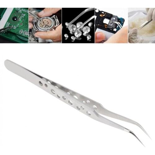 125MM Lightweight Precision Electronic Tweezers Anti-static Curved Tip Industrial Tweezers for Mobile Phone Repair Tool