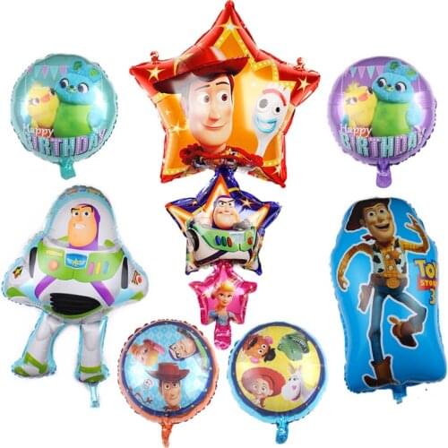 10pcs Toy Foil Balloons 18 inch Cartoon Hero Woody Captain Buzz Balls Child Story Birthday Party Decorations Kids Helium Globos