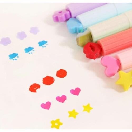 6Pcs Wholesale Cute Candy Color Stamp Highlighters Pen Creative Removable Marking Pen Stationery