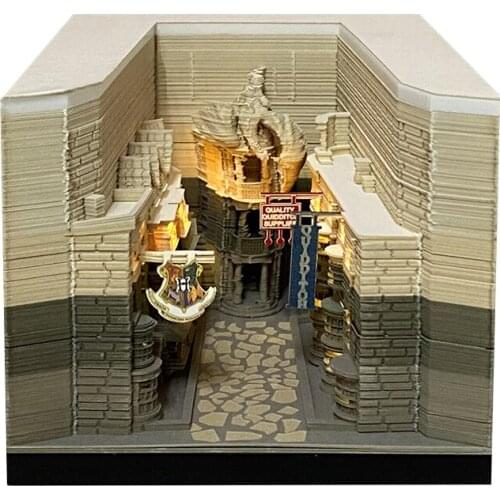 213 Sheets 3D Memo Cubes Famous Movie Diagon Alley Diy House Notepads Led Light Omoshiroi Block Gifts Souvenirs Free Shipping