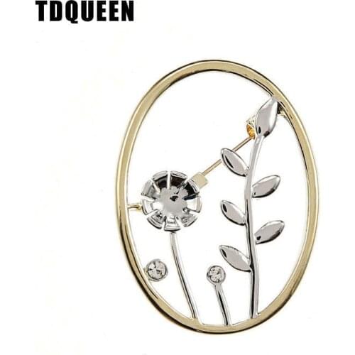 TDQUEEN Metal Flower Brooches for Women Gold Color and Silver Plated Crystal Rhinestone Safety Pin Broche Costume Jewelry Brooch