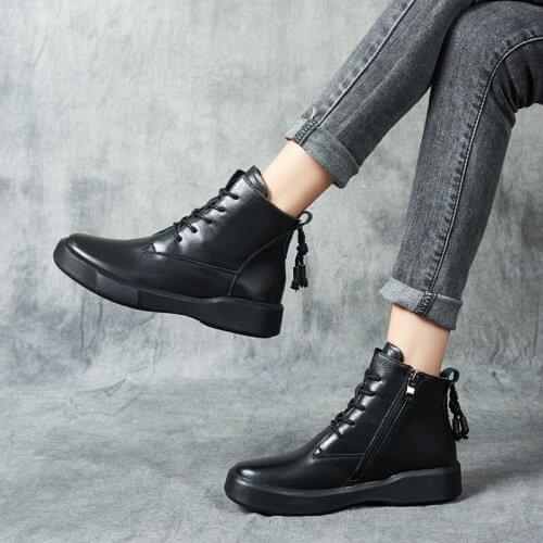 2021 Spring and Autumn New Leather British Style Short Boots Fringed Boots Top Layer Cowhide Martin Boots Flat Heel Boots