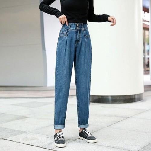 High Waist Jeans Women Harlan Baggy Plus Size Jeans Blue Straight Denim Trousers Loose Capri Pants Women Mujer Pantalones