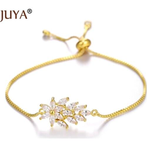 Juya Elegant Shiny Gold CZ Rhinestone Crystal Bracelet Bangle For Women Girl Adjustable Chain Summer Trendy Bracelets