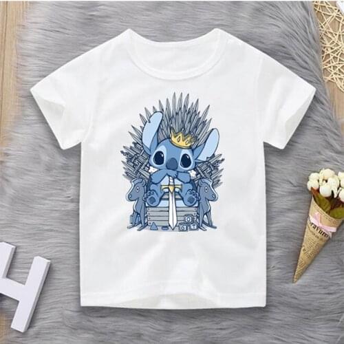Boys and Girls Cartoon Stitch Print T Shirt Kids Summer Casual Cute White Tops Children Toddler Funny T-shirt