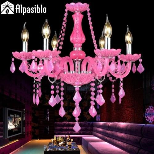 Pink/cherry crystal Chandelier Light,Girl child room modern lamp lampara clasica K9 cristal candelabros rosa lustre with shades