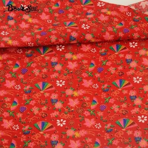 Booksew Linen Fabric Colorful Pretty Fan Design High Quality Quilting Fat Quarter Meter Crafts Curtain Sewing Art Work Patchwork