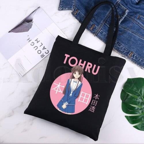 Kyo Cat Fruits Basket Anime Cartoon Black Canvas Print Shopping Bags Girls Fashion Life Casual Pacakge Hand Bag