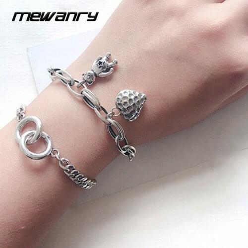 Mewanry 925 Sterling Silver Couples Bracelet Trend Elegant Creative Vintage Little Bear Double Ring Party Jewelry Birthday Gifts