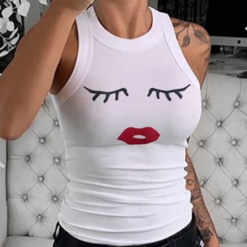 Fashion Y2K Print Crop Tops for Women Sleeveless Corset Vest Top Cropped Feminino Backless Club Top Tanks Casual Motion 2021 New