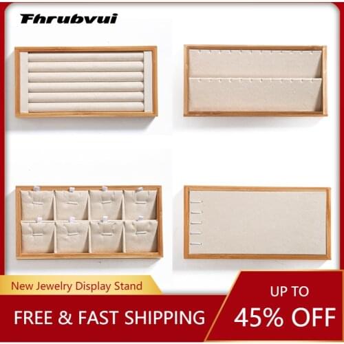 Fashion Bamboo Velvet Jewelry Display Tray Ring Box Earring Necklace Bracelet Pendant Display Organizer Jewelry Storage