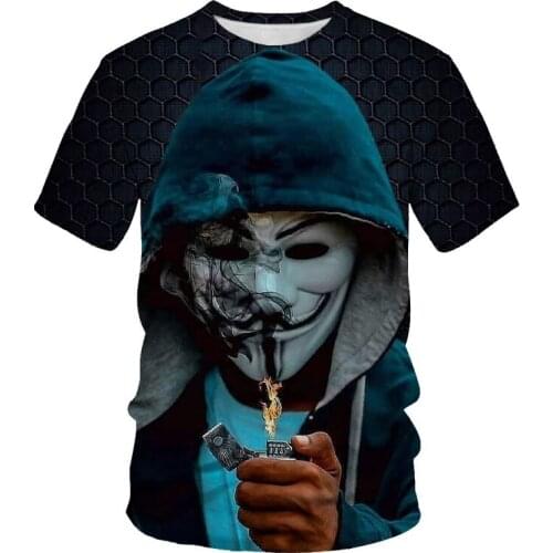 Trend new summer mask clown 3D HD printing casual round neck mens short-sleeved T-shirt loose street custom clothing