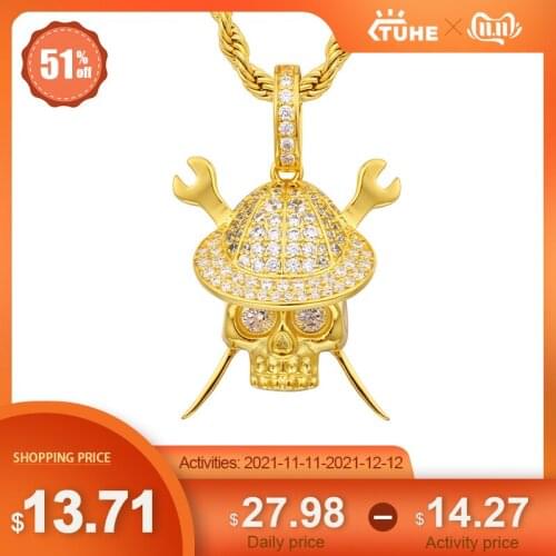 Hip Hop Iced Out Pendant AAA CZ Stone Bling Iced Out Wrench Pirate Skull Pendant Necklaces Men Hip Hop Jewelry Rapper