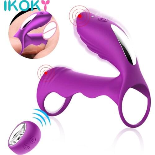 IKOKY Male Vibrating Penis Ring Cock Rings Vibrator Lock Ring Delay Ejaculation Clitoris G spot Stimulator Sex Toy for Men Women