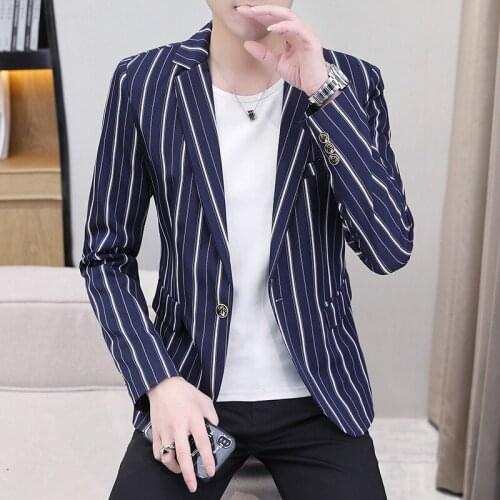 2021 Mens Spring and Autumn New blazer Casual Slim Fit Trend Stripes blazer