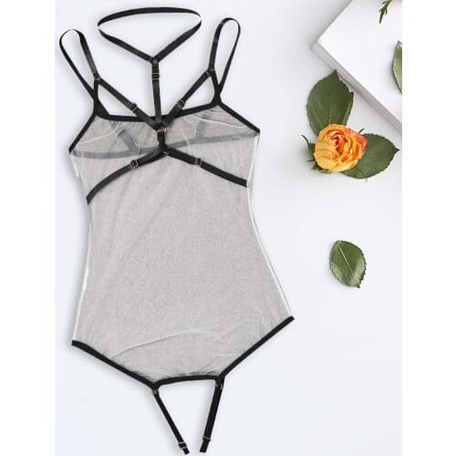 Sexy Lingerie Transparent One-piece Underwear Ladies Halter Lingerie Pajama Sleepwear Open Crotch Erotic Women Clothing