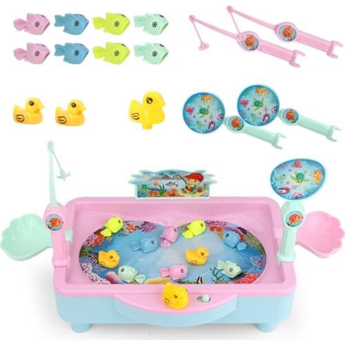 Plastic Children Fishing Toy Electric Circulation Fishing Duck Fishing Platform With Light Music Water Play Interactive Game Toy