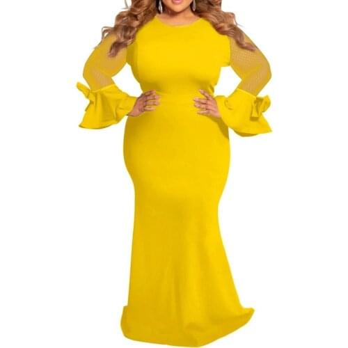 Plus Size Dresses for Women 4xl 5xl 6xl Sheer Mesh Long Sleeve Elegant African Ladies Wedding Evening Party Long Maxi Dress Robe