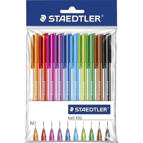 Staedtler 432 M Triangle Holder Ballpoint Pen 10 Multicolour Set Black/Pink/Red/Yellow/Orange/Purple Writing Supplies