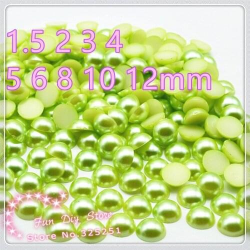 Light green 1.5 2 3 4 5 6 8 10 12mm all size flat back cabochon pearl free shipping