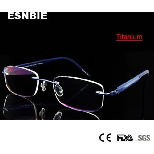ESNBIE Titanium Eyeglasses Rimless Glasses For Men Optical Eyeglass Frames Blue Color Prescription Glasses Frames