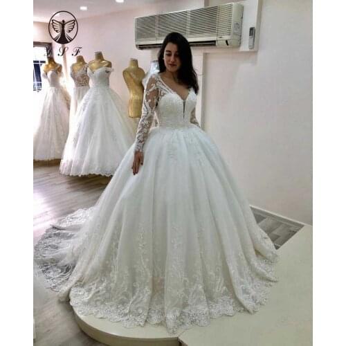 Vintage Wedding Dresses Illusion O Neck Appliqued Lace Long Sleeve Ball Gown Vestidos De Novias