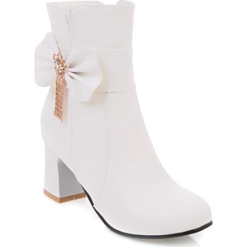 Big Size 9 10 11-13 boots women shoes ankle boots for women ladies boots shoes woman winter Flower metal decoration