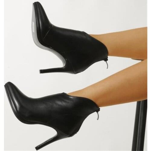 BIGTREE Ankle Strap High Heels Women Boots Pointed Toe Footwear Zip Female Booties Pu Shoes Woman Winter 2020 Plus Size 34-40