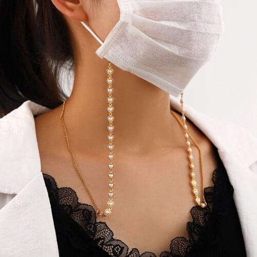 Womens Gold Plated Heart Shape Pearl Necklace Long Chain Fashion Dual Purpose Chain Necklace Xmas Gifts Party Jewelry