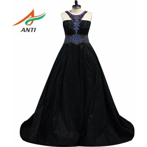 ANTI Plus Size Vintage Black Evening Dress Elegant Taffeta Beading Formal Gowns Celebrity Dress A-Line Wedding Party Abide HQY83