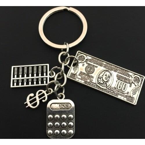 1 piece of new arrival calculator accounting keychain 100 dollar bill and logo pendant suitable for mens wallet gift keychain