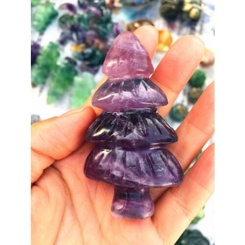 1pcs Natural quartz crystal fluorite carved Christmas tree decorations