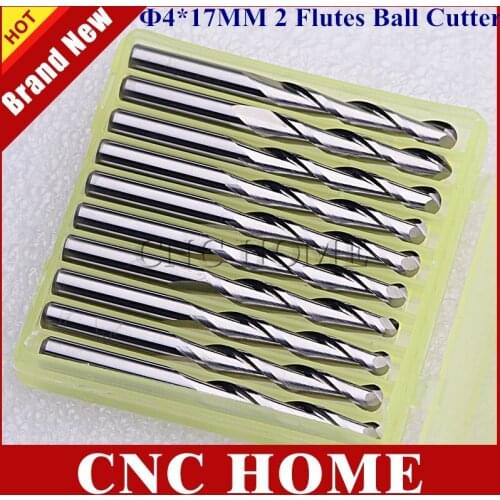 10 pcs 4*17mm Two Flutes Ball Nose Milling Tools, CNC Carving Bits, Carbide Engraving Cutters, CNC Router Tools for 3D Sculpture