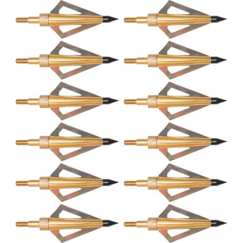 12Pcs Hunting Arrow Yellow Broadheads 100Grain 3 Blade for Bow Hunting