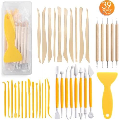39pcs Wooden Polymer Clay Pottery Play Dough Modeling Tools Plastic Crafts Clay Modeling Tool for Cake Fondant Decoration